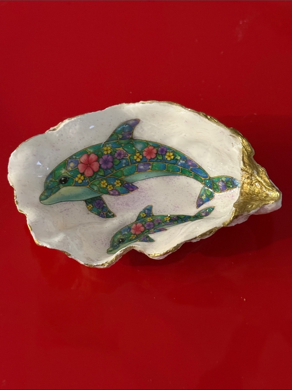 Dolphin Oyster Shell Dish  with Gold Embellishment